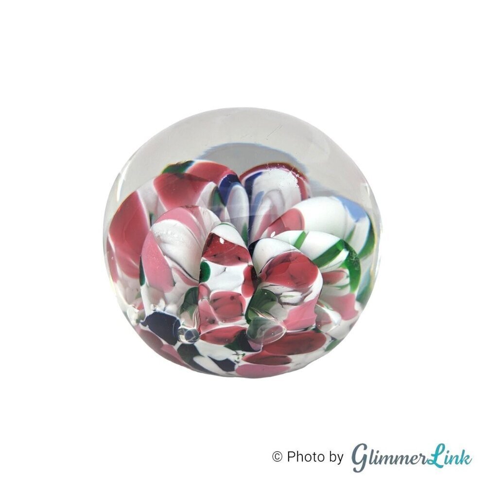 Vintage Murano Style Art Glass Paperweight Multicolor Floral Design - Picture 5 of 10